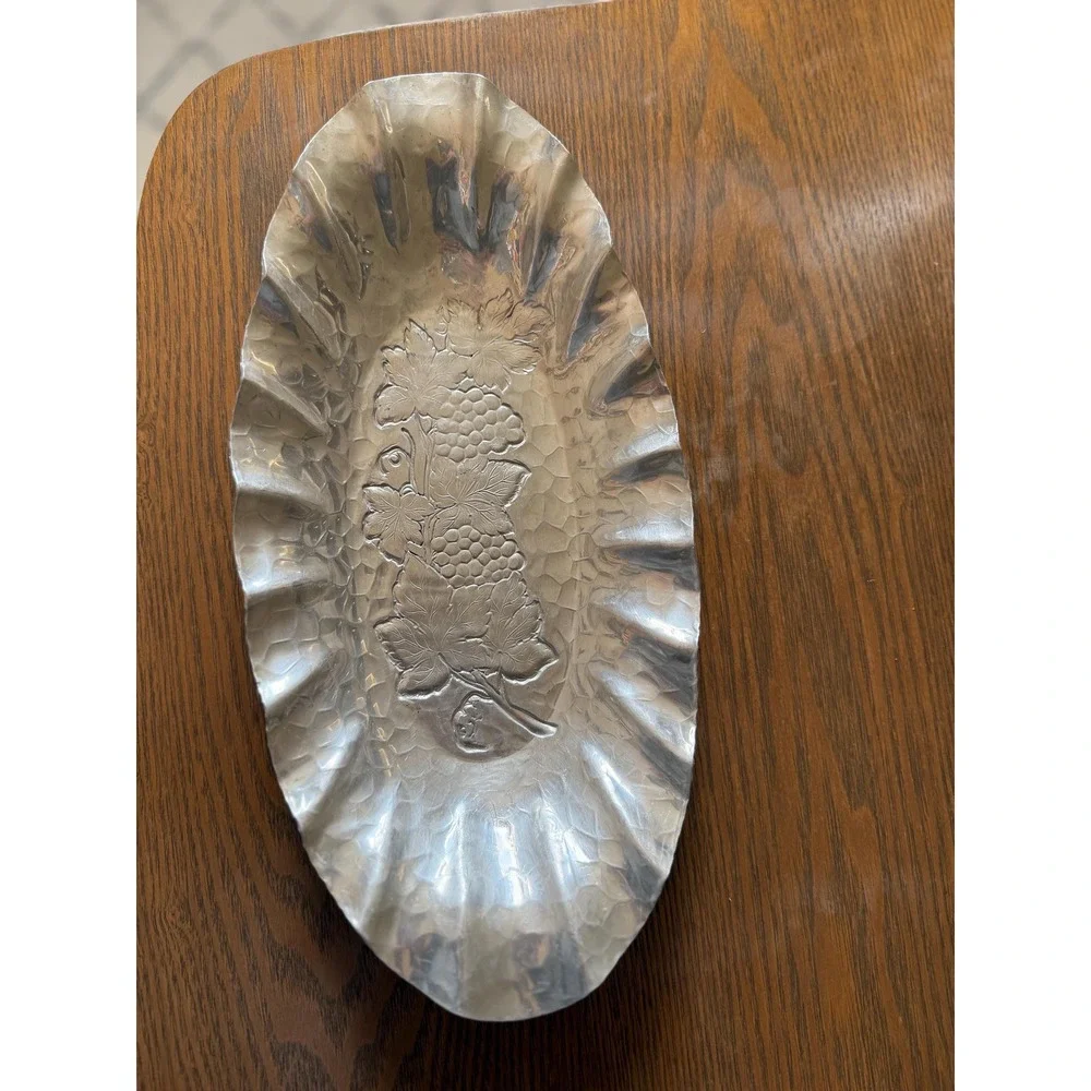 Vintage Hand Forged Aluminum Tray | Catchall | MCM Serving Dish | Grapevine